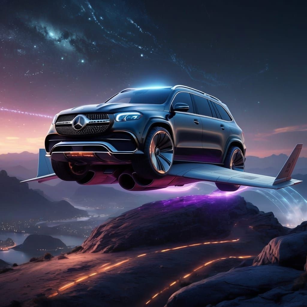 Chitty Chitty Bang Bang SUV Flying Over Starry London