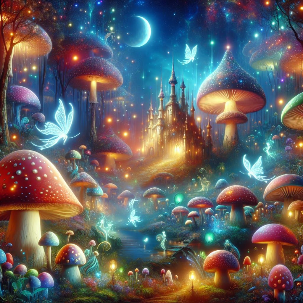 Enchanted Mushroom World with Mystical Castle