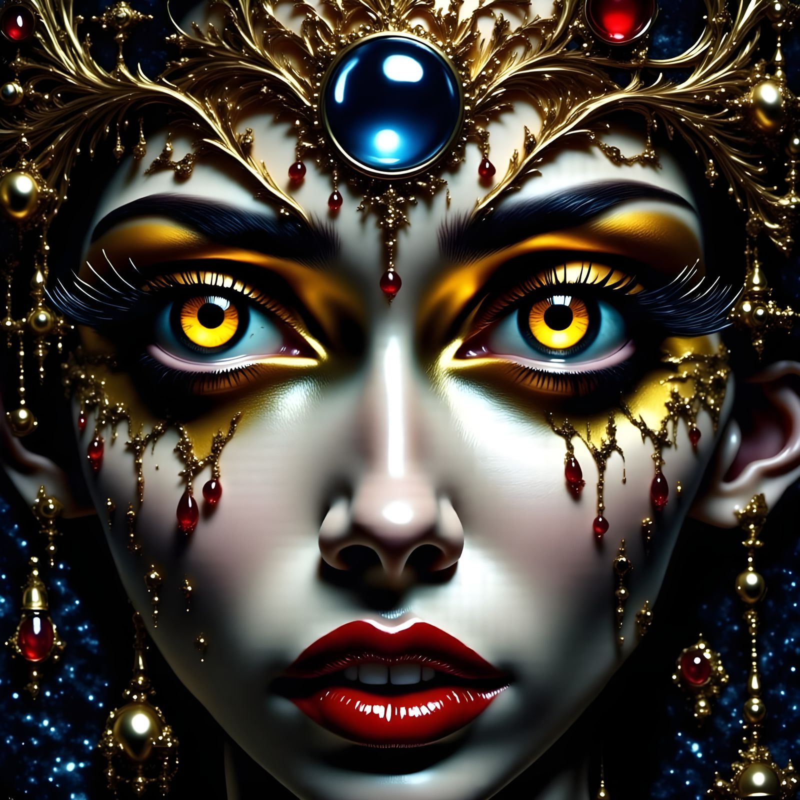 Surreal Vampire Queen's Hypnotic Gaze in Neo-Impressionist O...