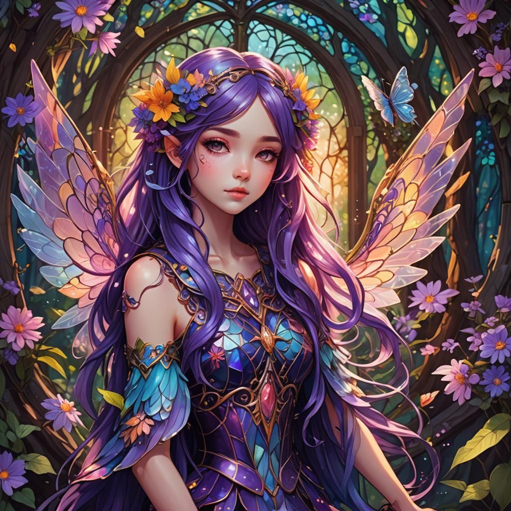 Kawaii Anime Pixie Portrait in a Vibrant Forest