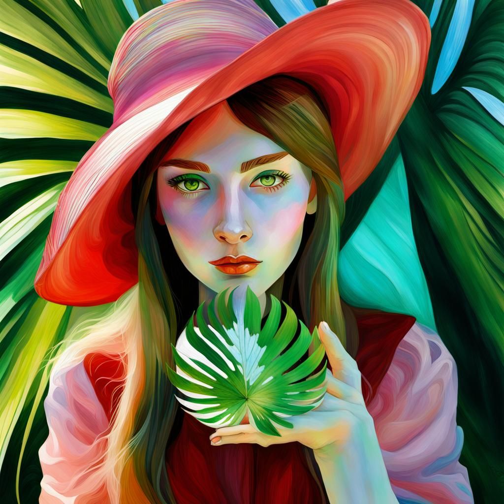 Acidwave Baroque Portrait with Palm and Iridescent Accents