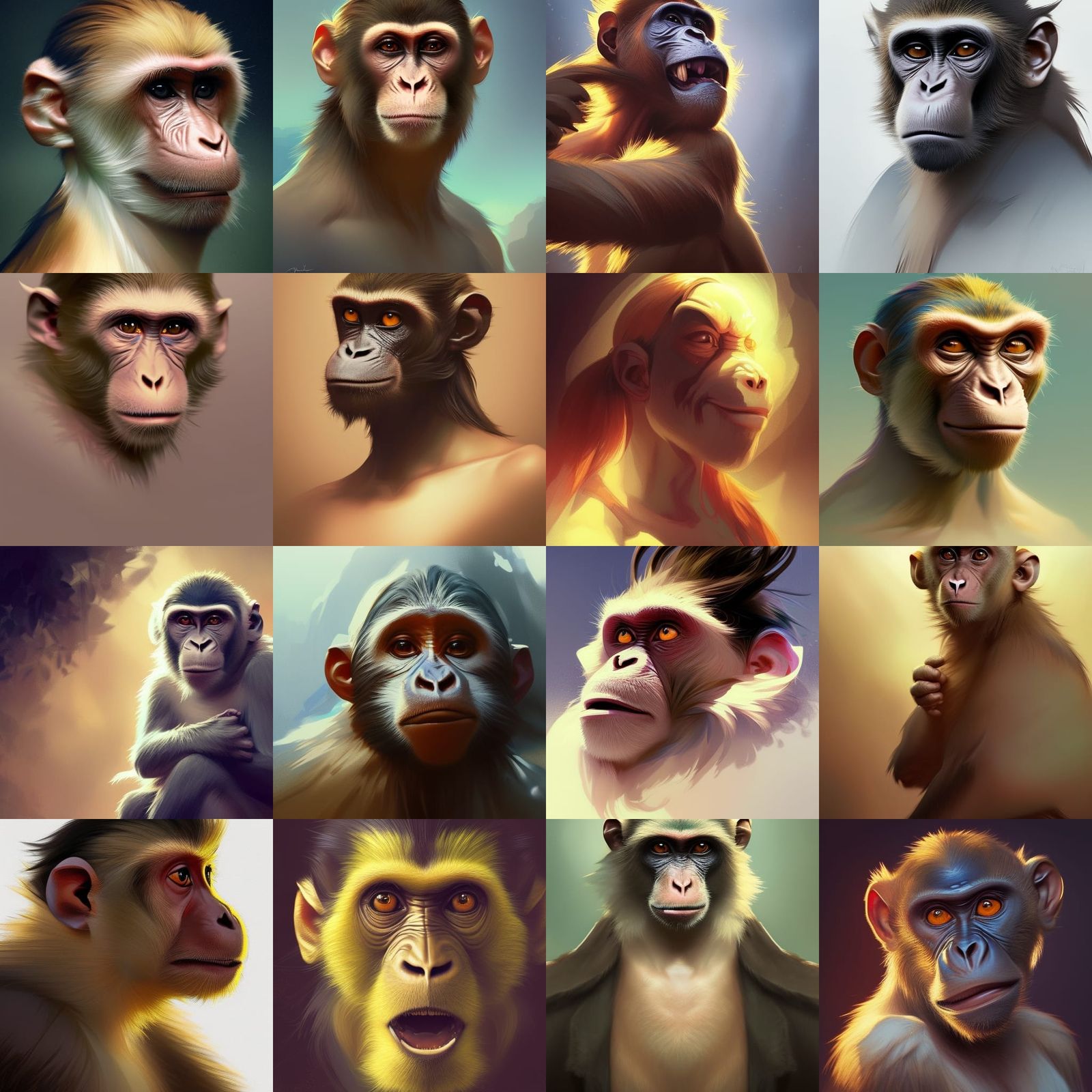 Detailed Monkey Portrait in Art Nouveau Style