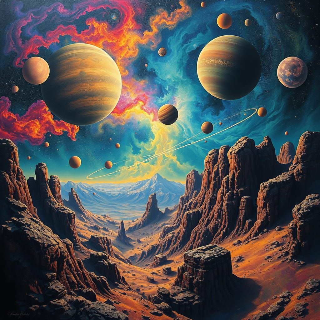 Surreal Cosmic Landscape Inspired by Ernst and Beksiński