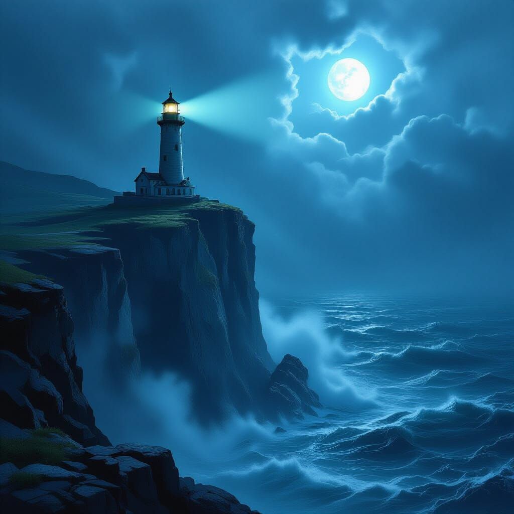 Dark Fantasy Lighthouse Overlooking Submerged City