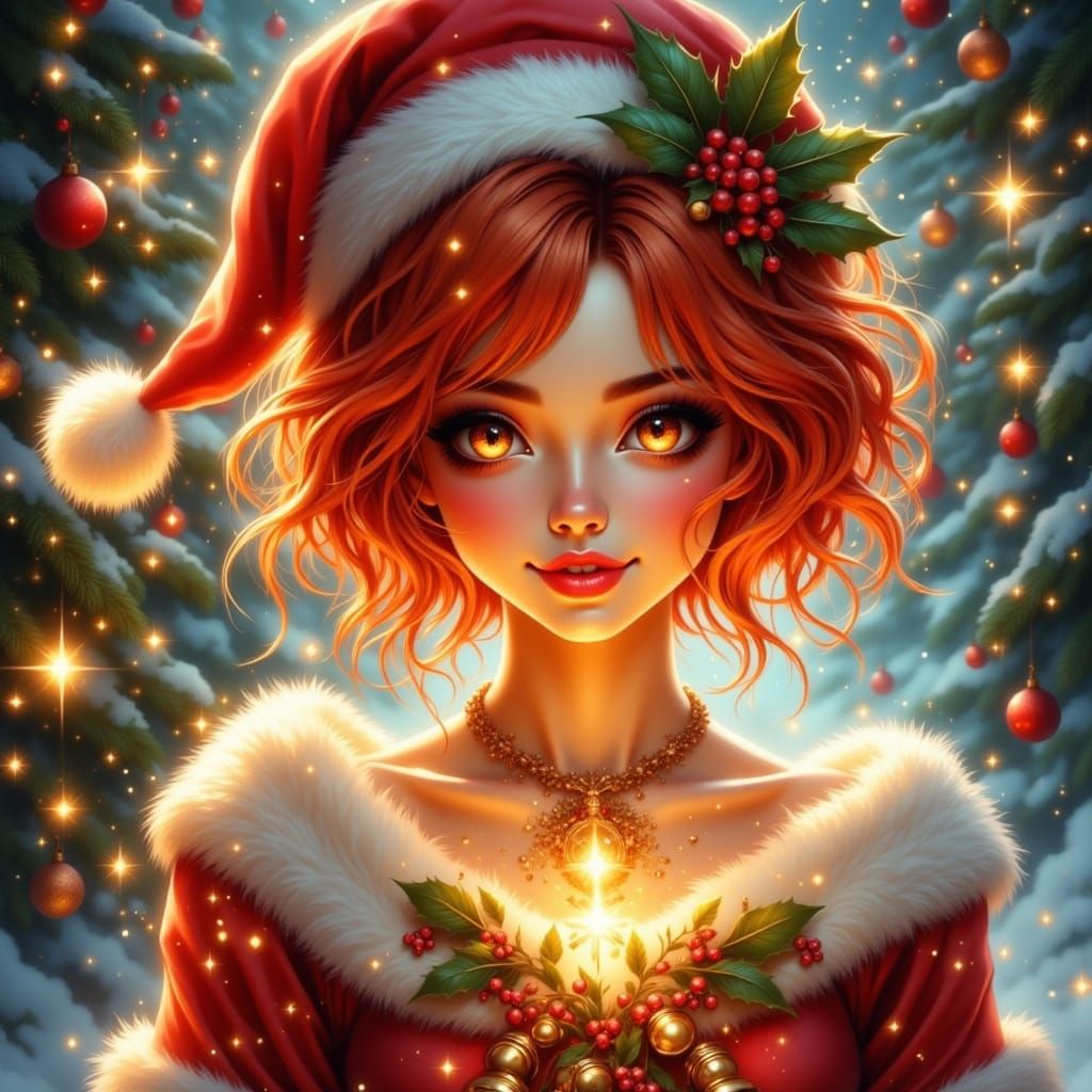 Beautiful Woman in Festive Santa Outfit