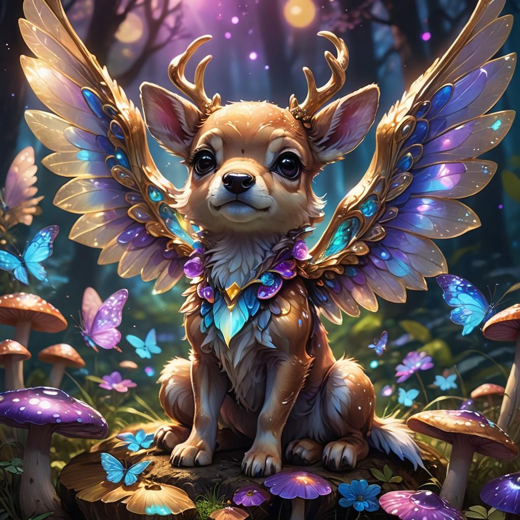 Magical Deer-Puppy with Wings, Fantasy Art