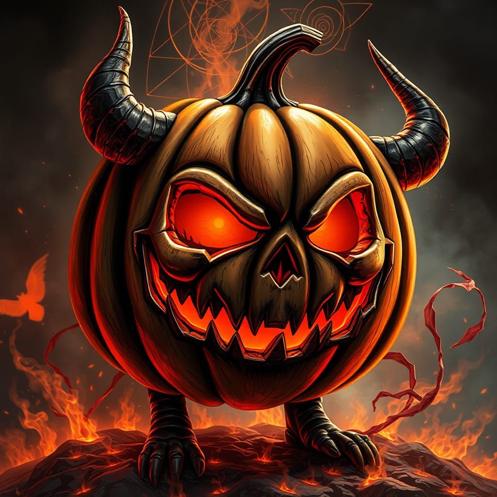 Menacing Jack O' Lantern Demon in Mixed Media