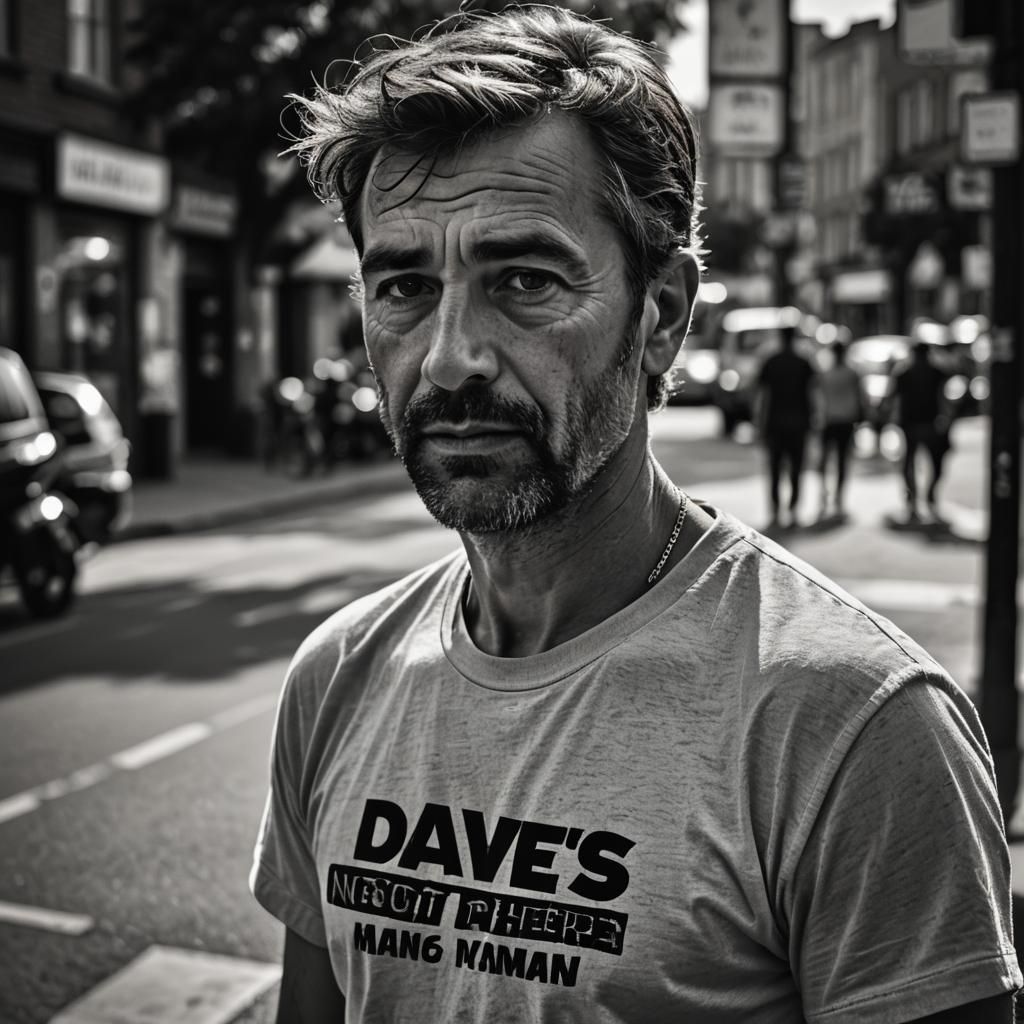 Gritty Street Portrait: Man in T-Shirt