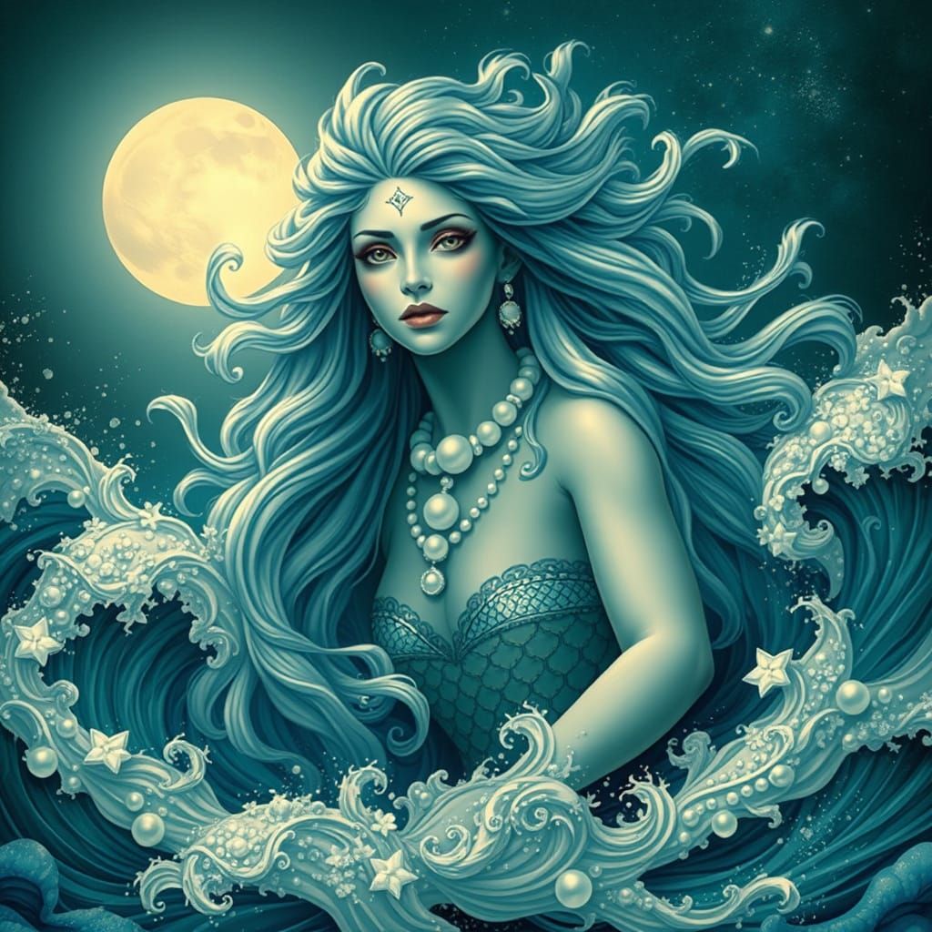 Ocean Goddess Inspired by Alphonse Mucha