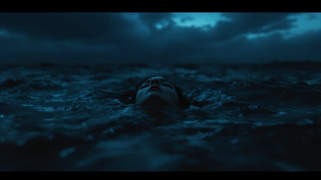 Ethereal Girl Soars Above the Water's Dark Surface in Cinema...