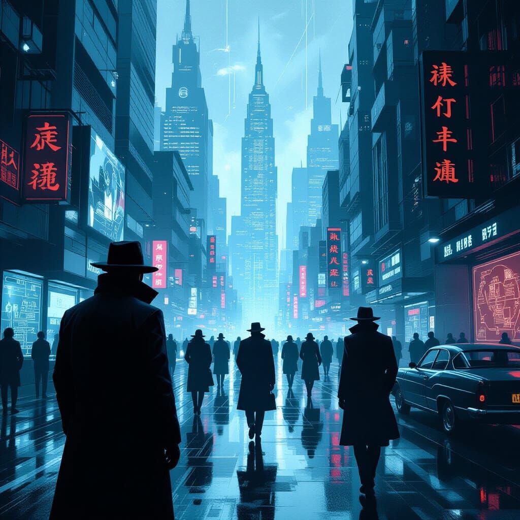 Dystopian Film Noir: Global Network in Cyberpunk Style