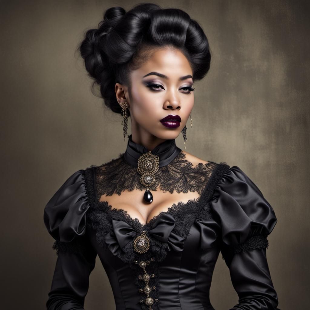 Blasian Woman in Victorian Gothic Elegance