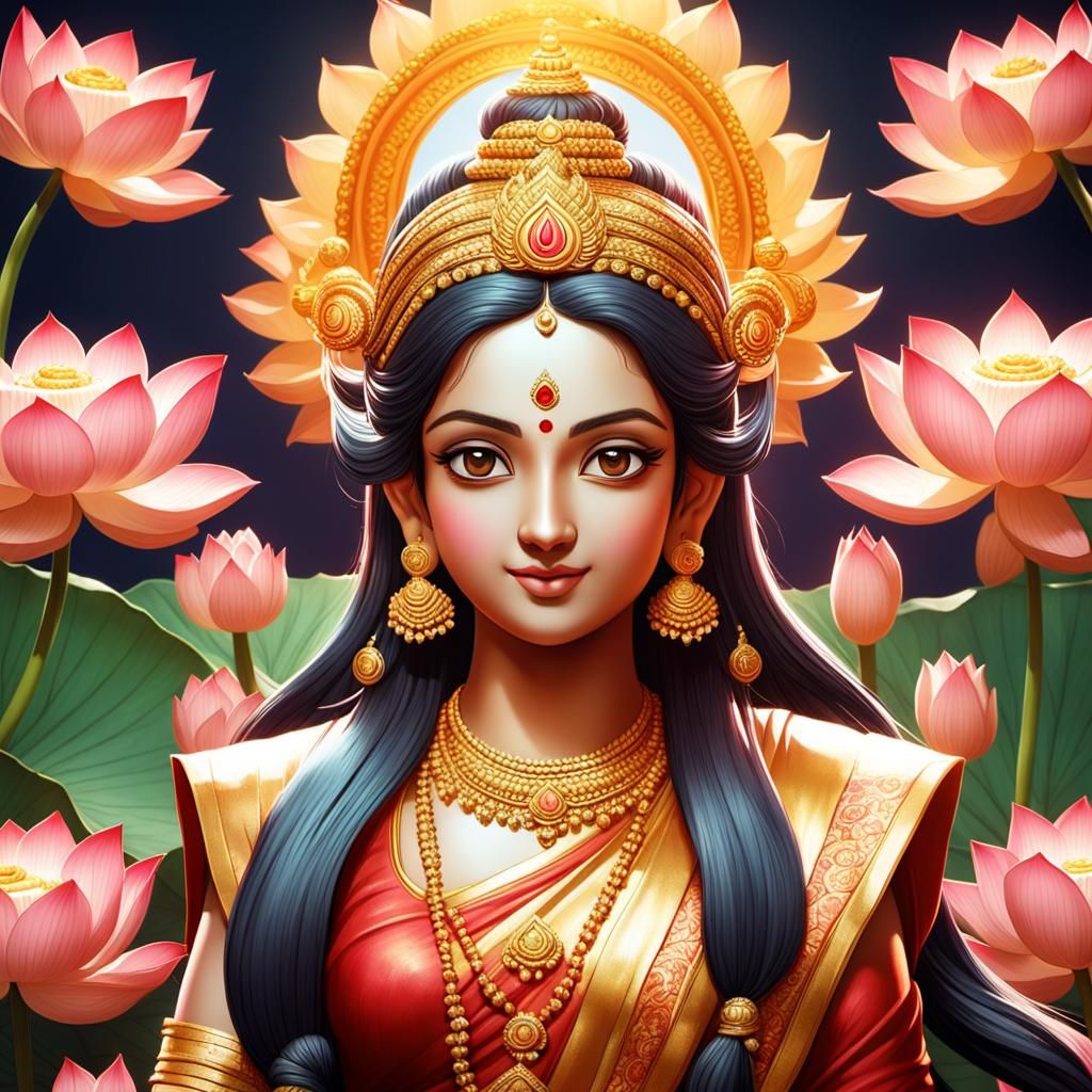 Hindu Goddess Lakshmi as Anime Art
