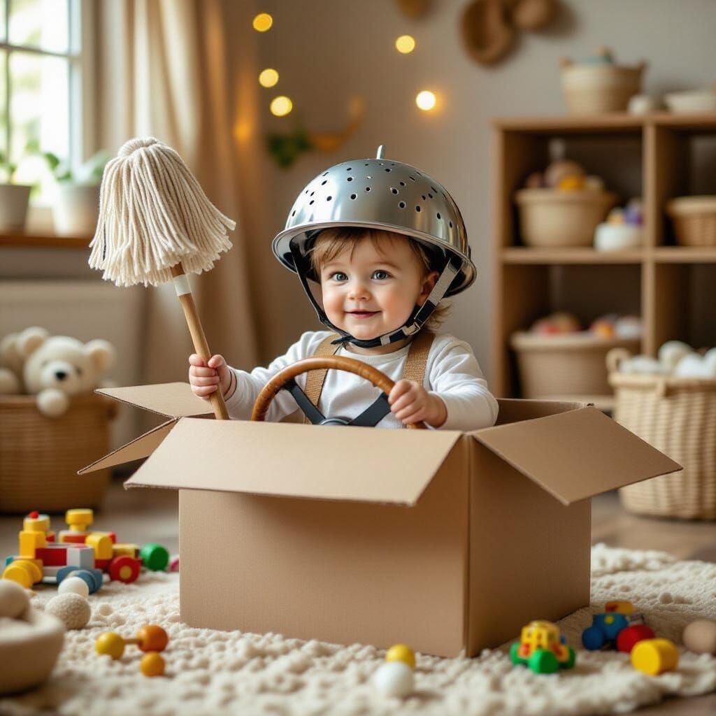 Whimsical Toddler in Cardboard Box Adventure