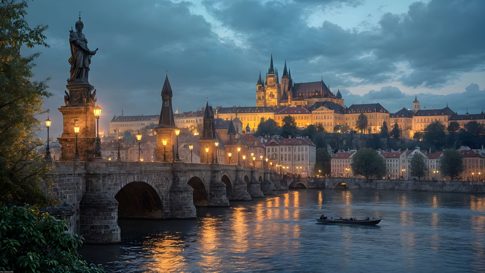 Charles Bridge Prague Dusk Matte Painting