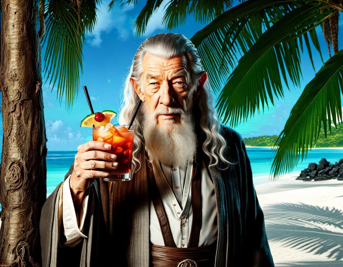 Gandalf on Tropical Island: Digital Art Masterpiece