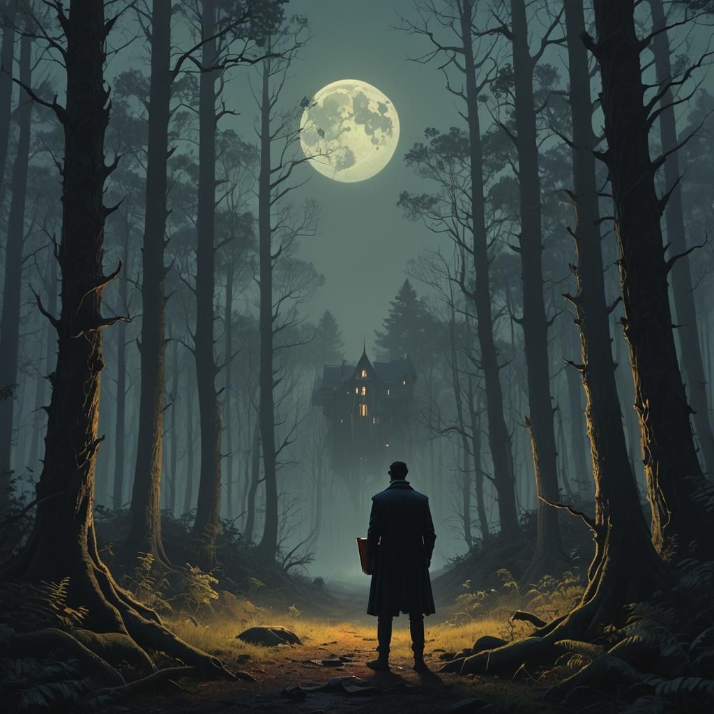 Vampire in Forest Holding Book: Dark Fantasy Art