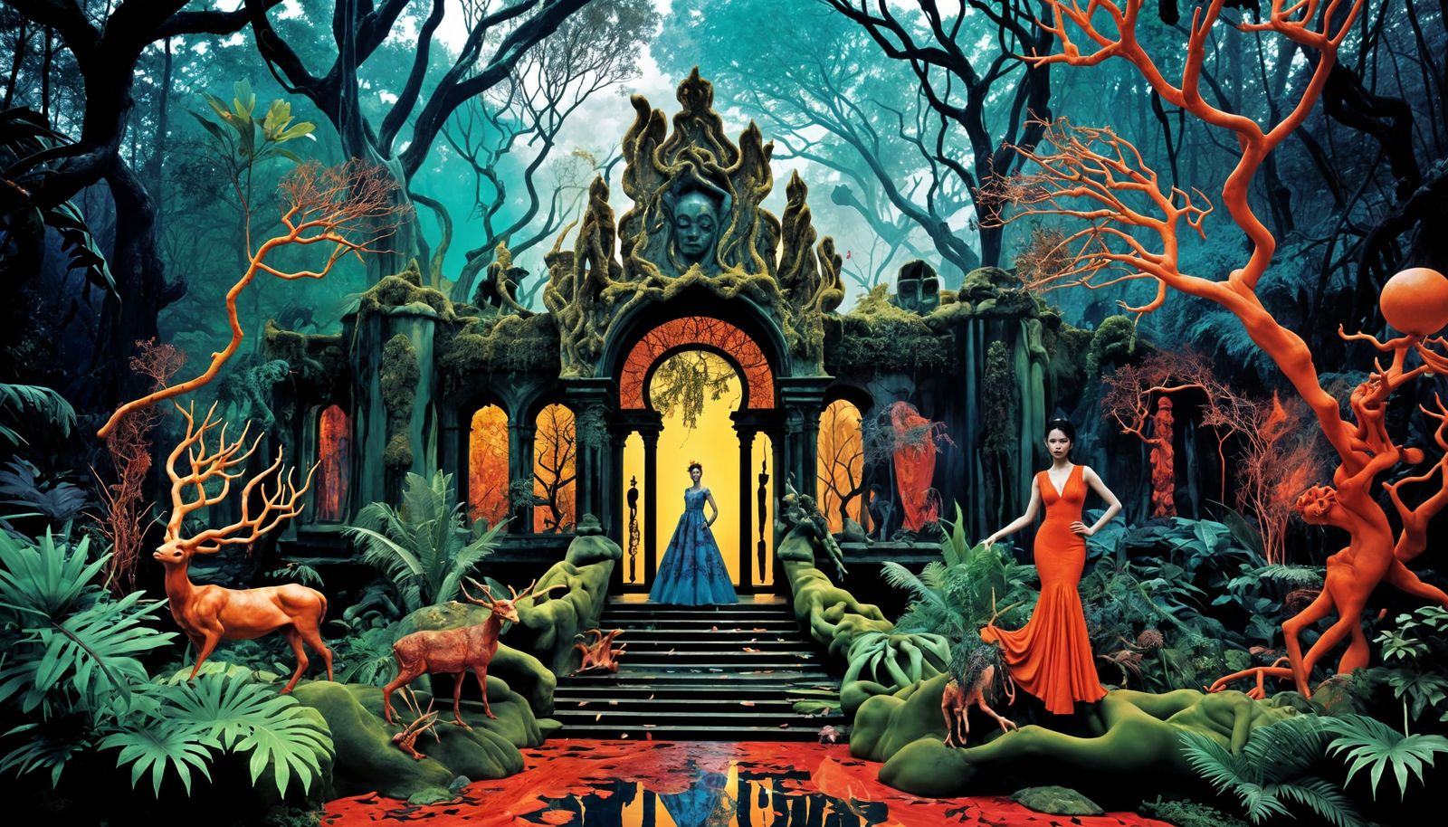 Demonic Putti in Vibrant Scottish Forest, Anna Sui Architect...