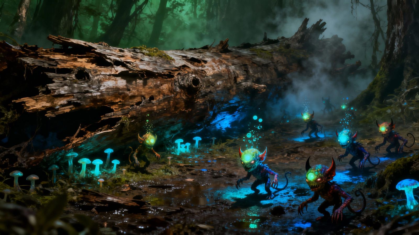 Bioluminescent Forest Creatures Emerge From Rotten Logs