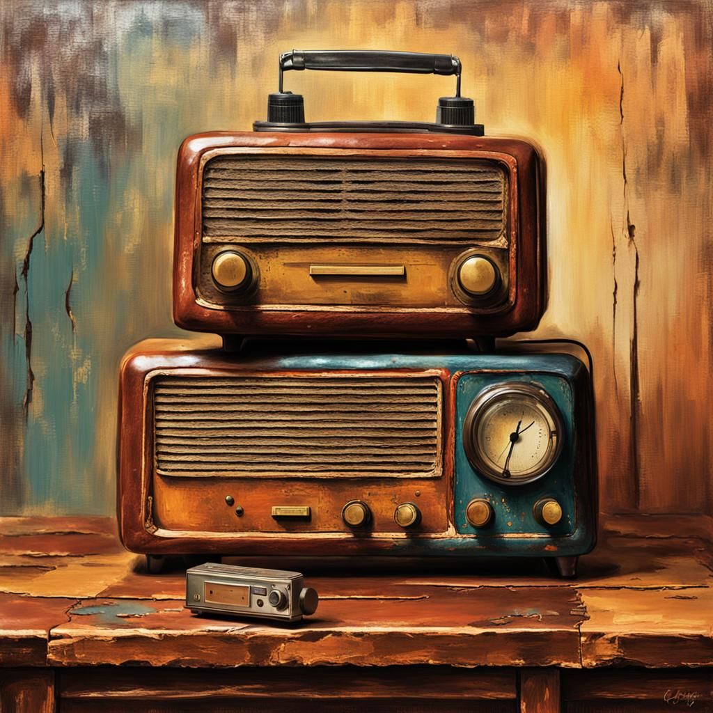 Impressionist Still Life: Stack of Vintage Radios