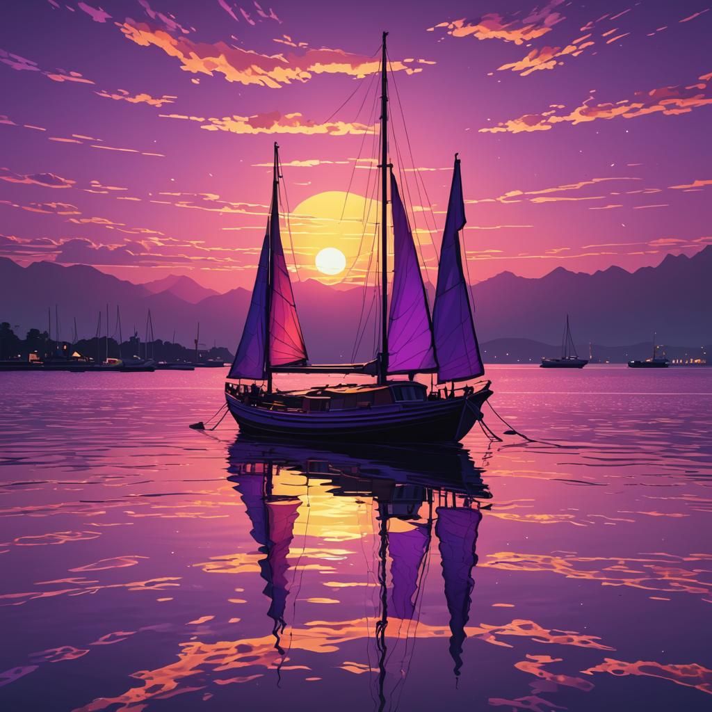 Synthwave Sunset Over Mirrored Surreal Lake