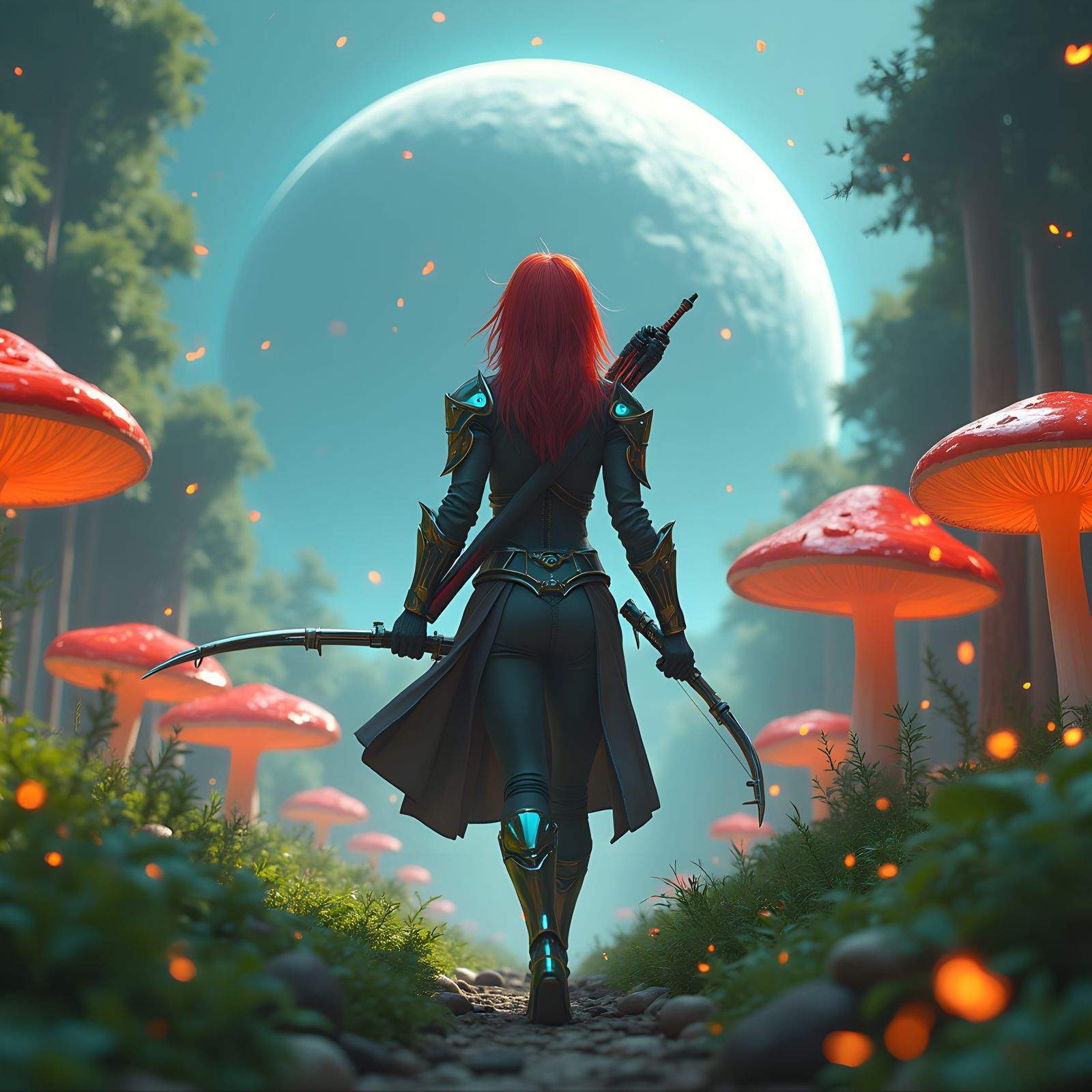 Futuristic Female Warrior in a Sci-Fi Forest