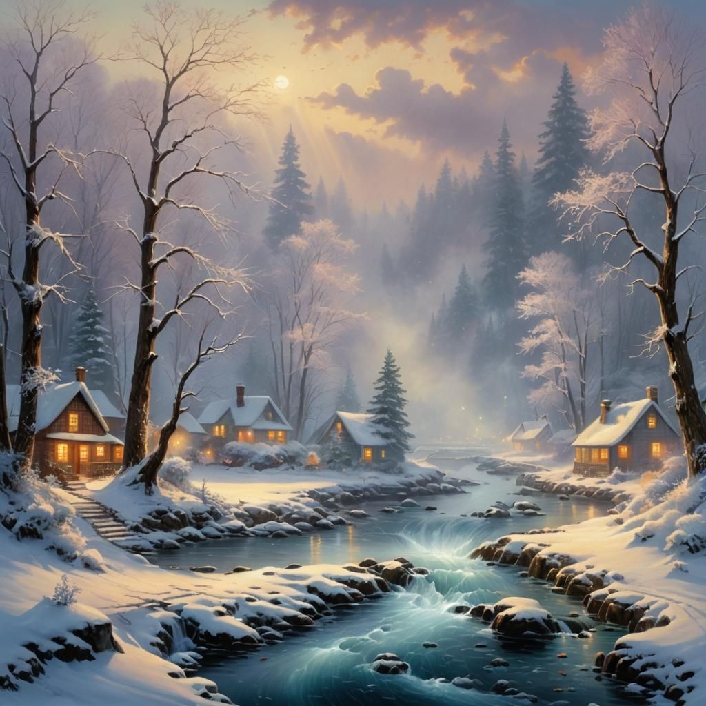 Canadian River in Winter, Kinkade Style