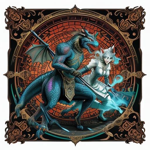 Regal Dragon Battles Cat-Girl Maid in Victorian Mansion