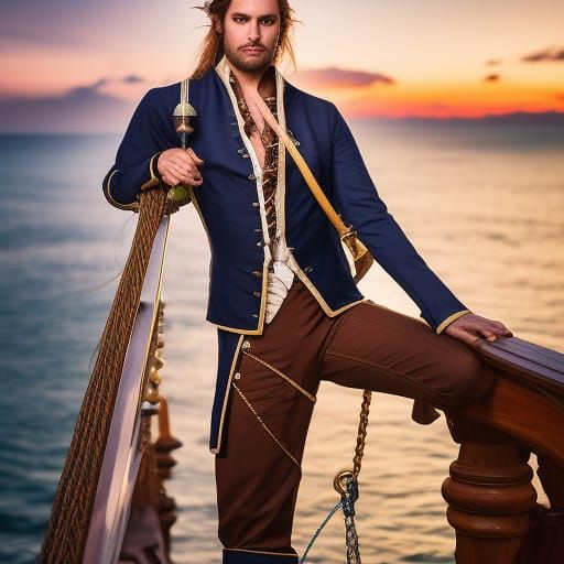 Pirate Portrait on Ship at Sunset