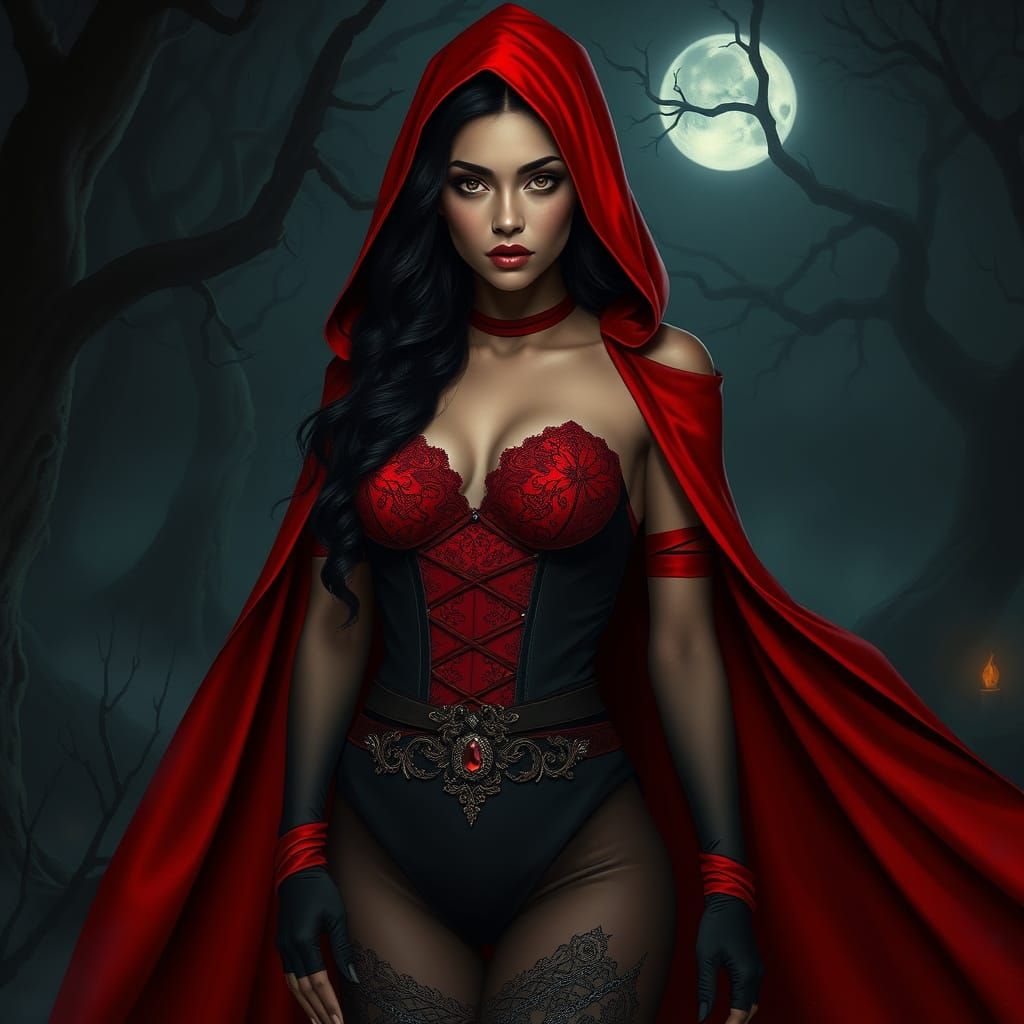 Dark Fairy Tale Princess in Crimson Hooded Cloak
