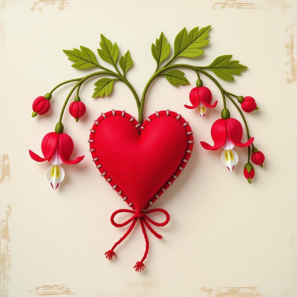 Crimson Felt Bleeding Heart in Expressive Style
