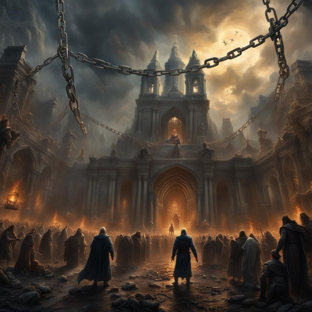 Afterlife Judgment Day: Angels Escorting Sinners to Hell