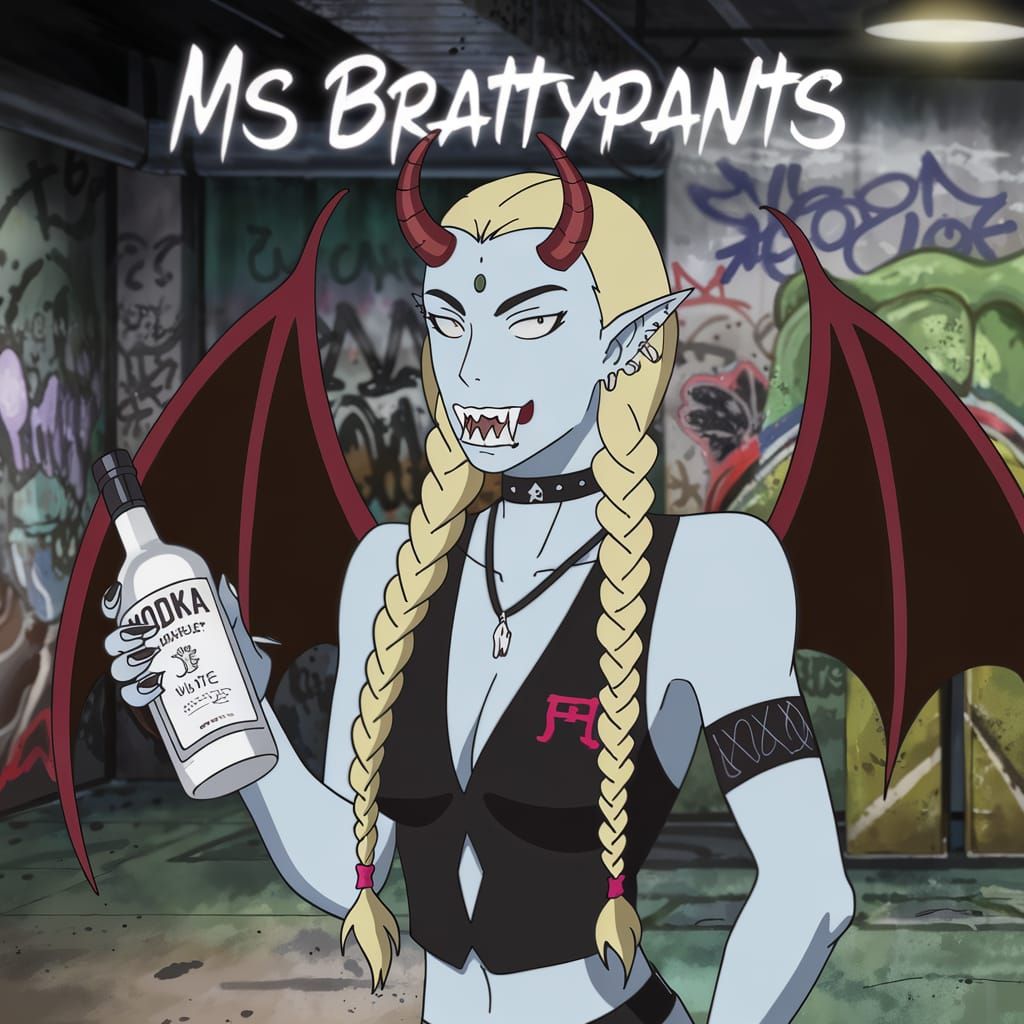 Anime Punk Demon with Vodka Bottle