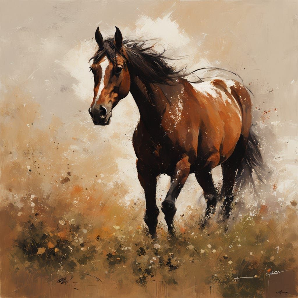 Majestic Wild Horse Portrait on Meadow