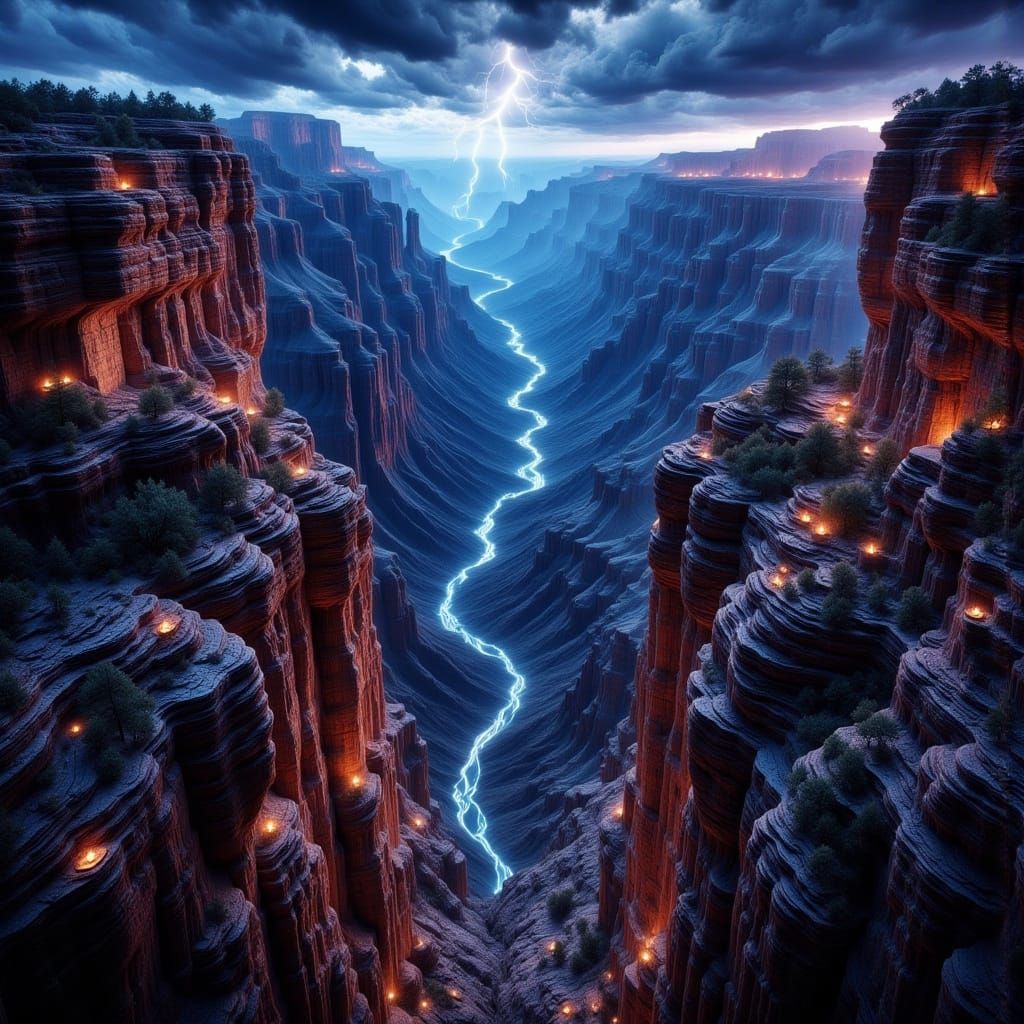 Neon Fisheye Lightning Storm over Grand Canyon