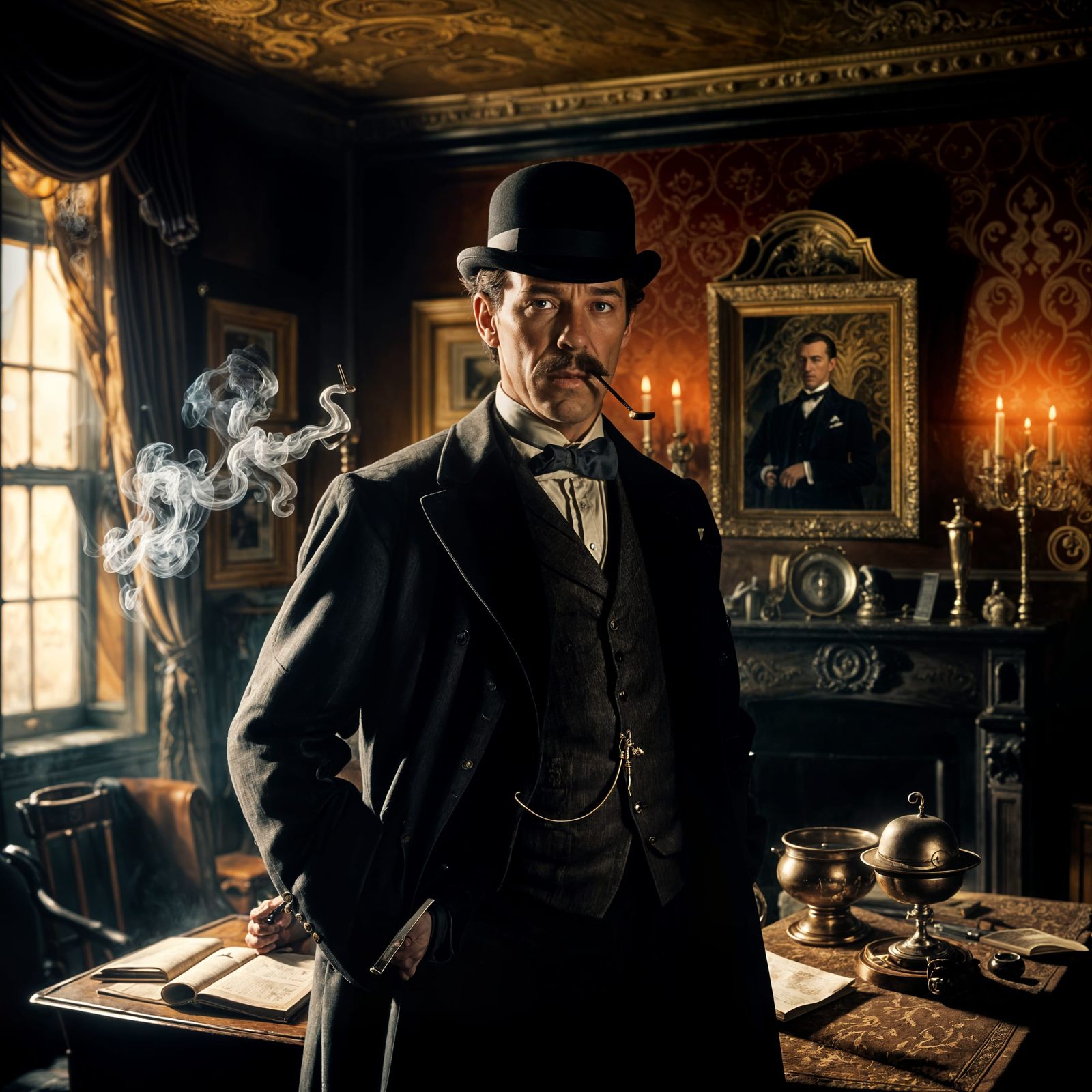 Sherlock Holmes Smoking His Pipe in Parlor
