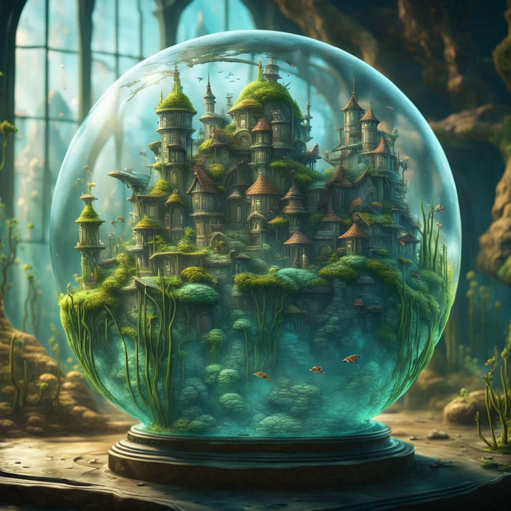 Cartoonish Underwater City in Glass Globe