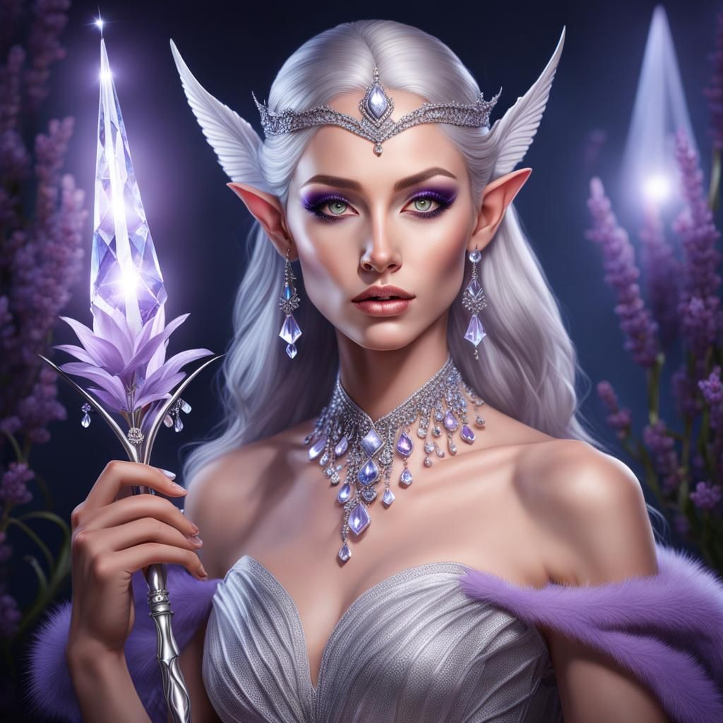 Lavender Elf Portrait with Crystal Wand