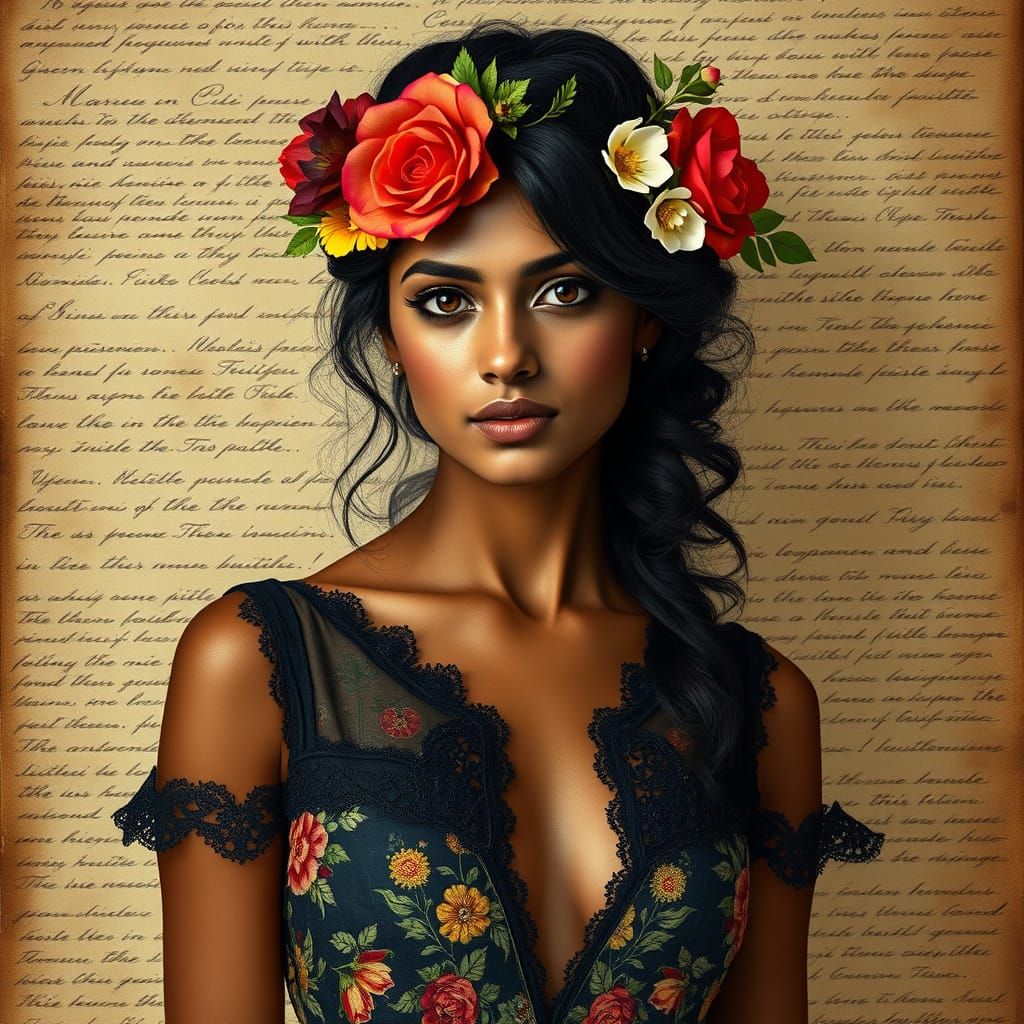 Indian Woman Portrait with Floral Accessories