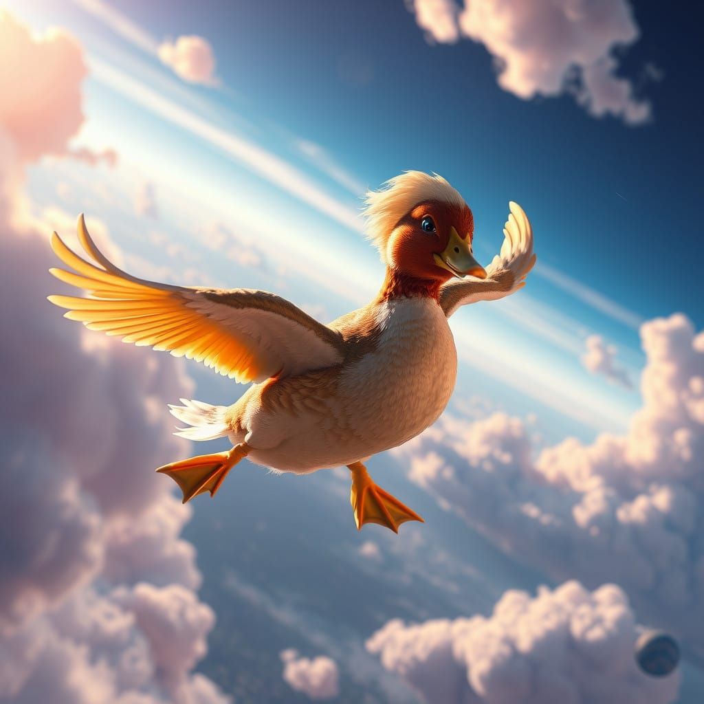 Majestic Super Powered Duck Soars in Vibrant Stratospheric R...