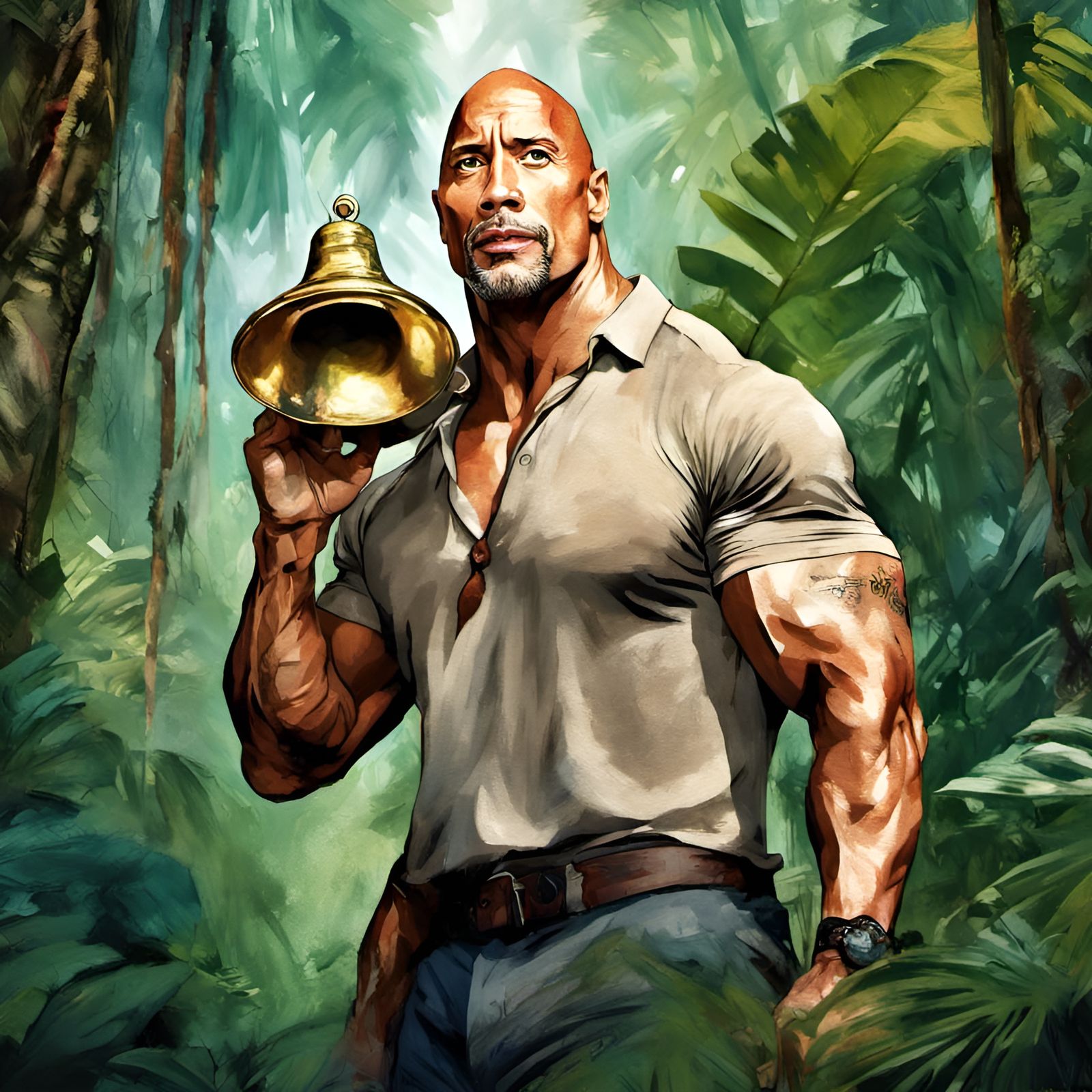 Dwayne Johnson Portrait in Jungle, Digital Illustration