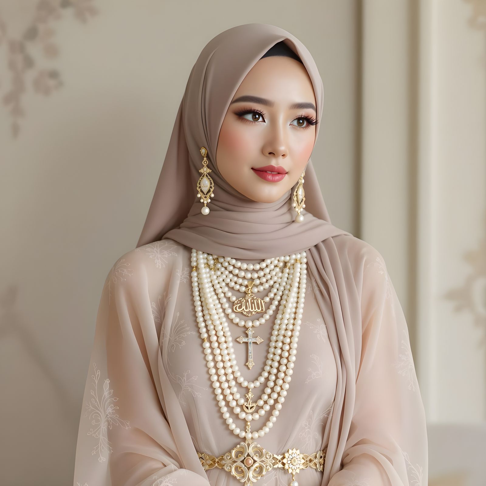 Elegant Hijab with Pearl Body Chain, Linstad Style