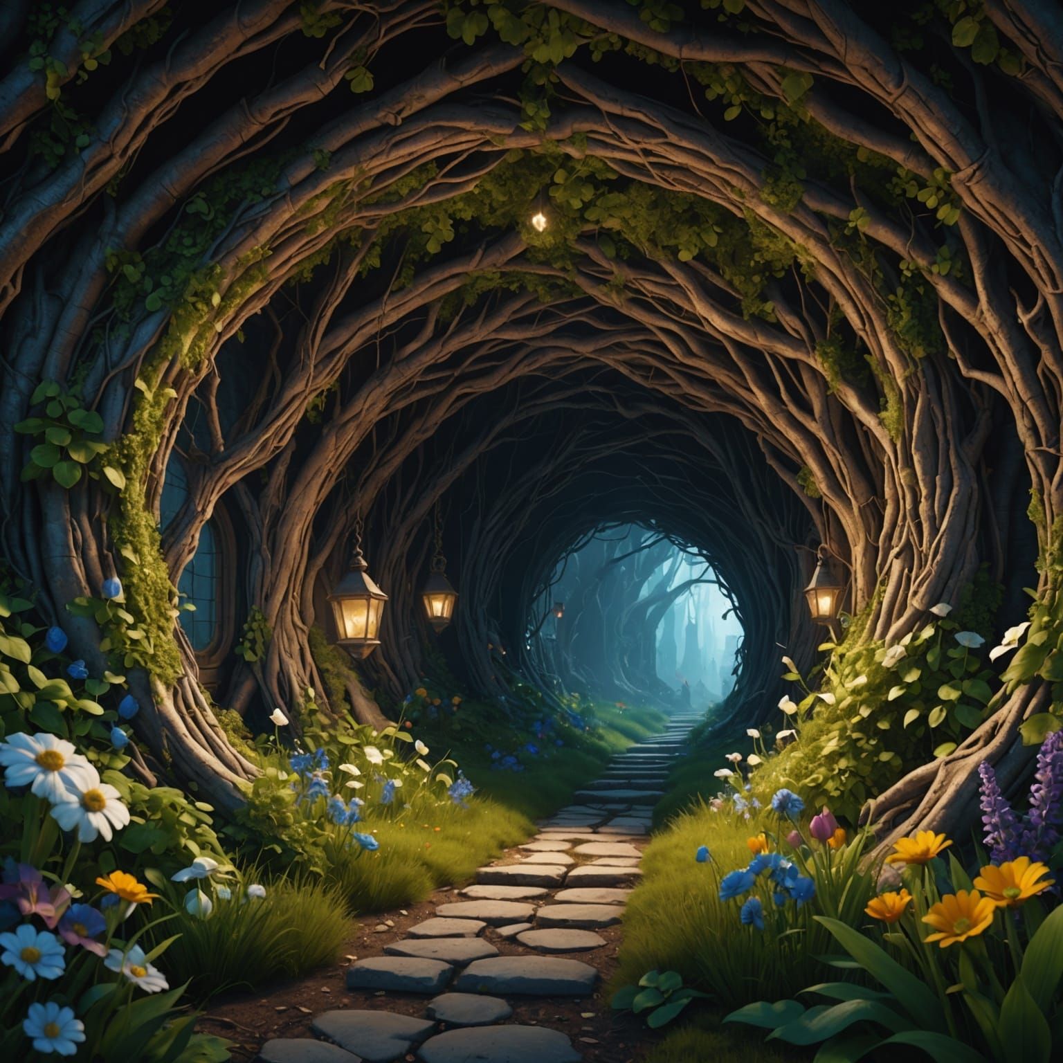 Fantastical Rabbit Hole in Detailed Matte Painting