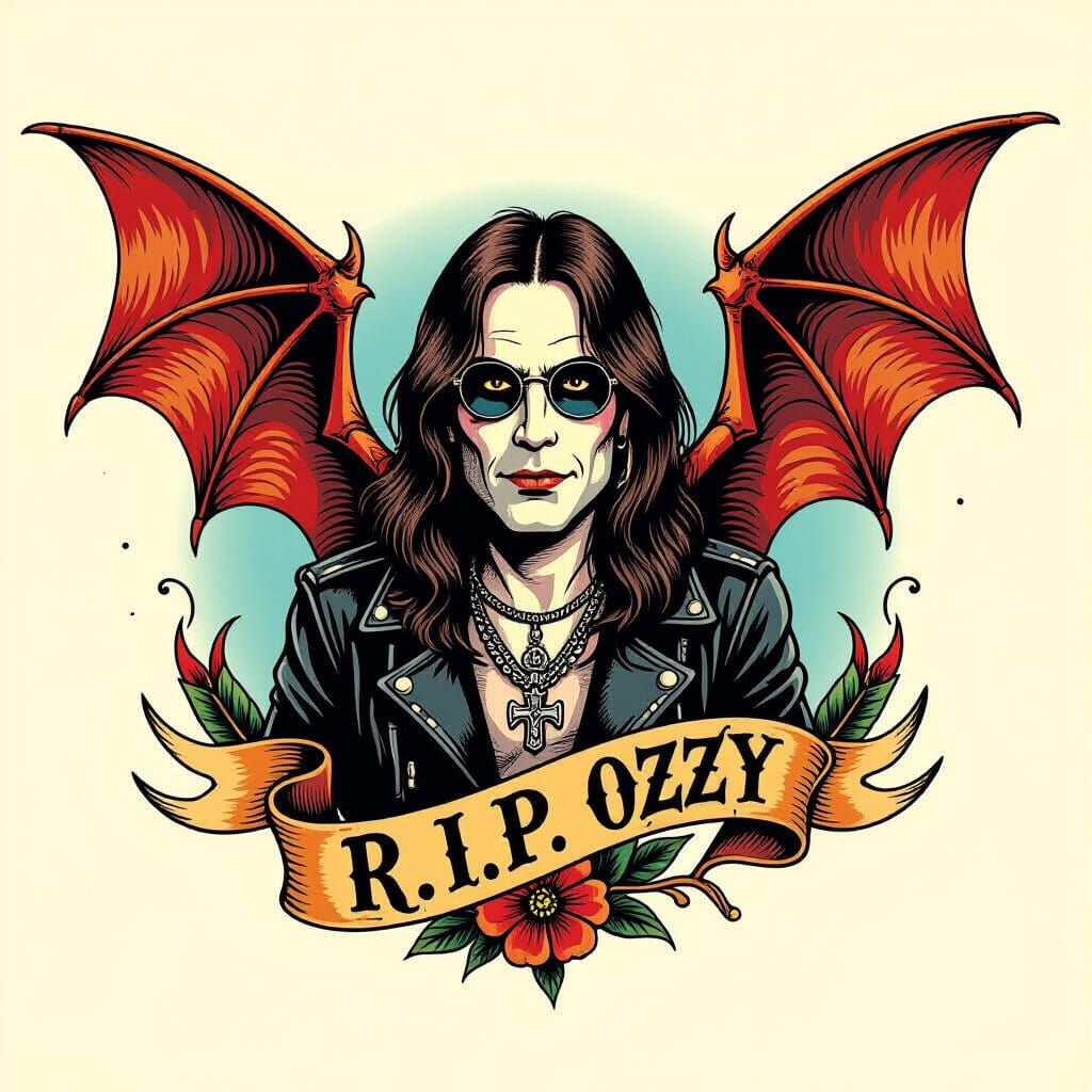 Ozzy Osborne Tattoo Art in Vintage Flash Style