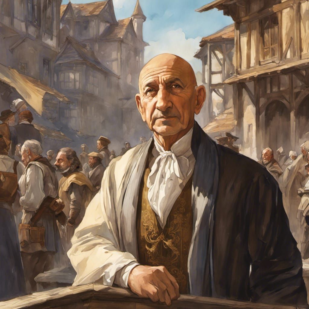 Tudor Merchant Portrait in Comic Book Watercolor Style