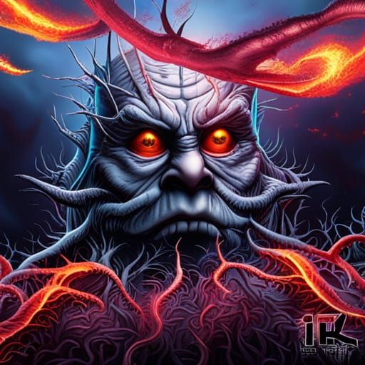 Girl with Flames: Hyperdetailed Mixed Media Art