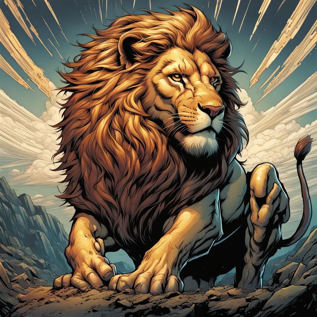 Lion in Dynamic Comic Book Art Style