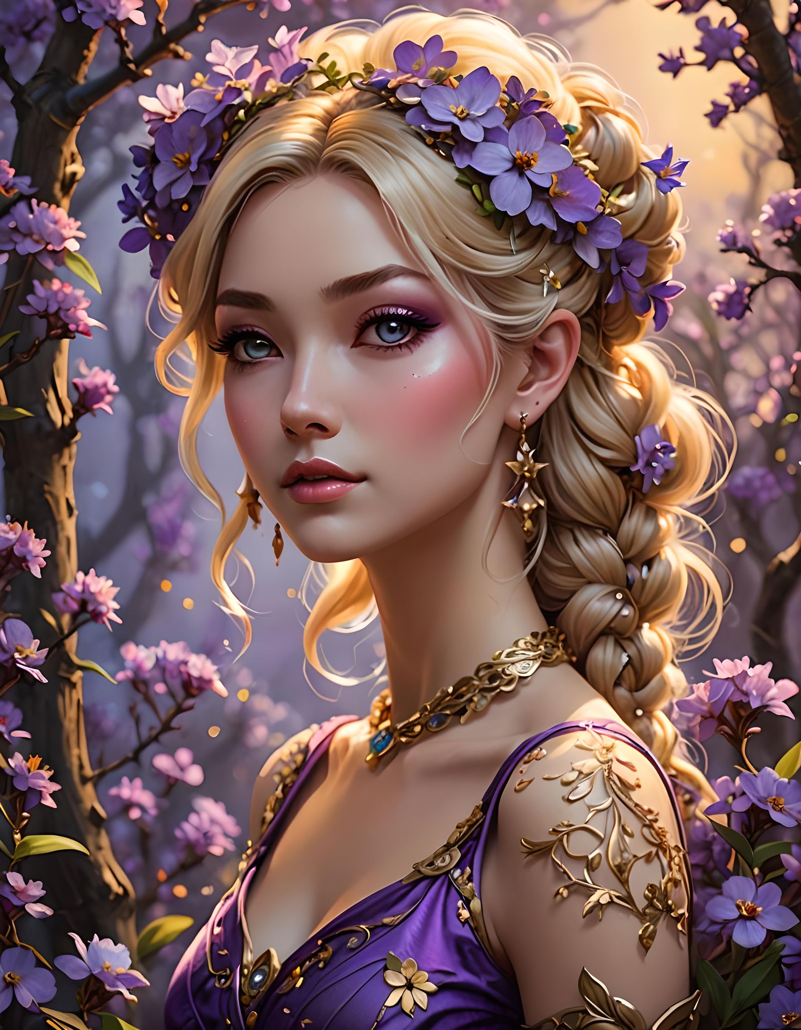 Fairy Girl with Flowers in Ukiyo-e Style