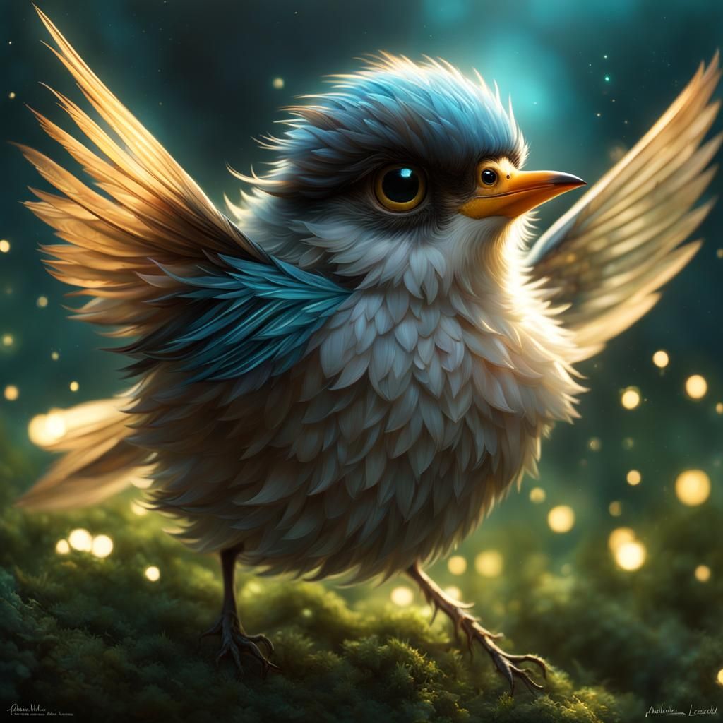 Chibi Bird in Flight: Detailed 3D Digital Art