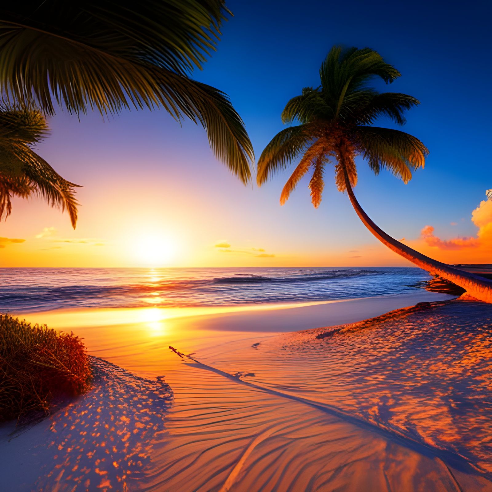 Photorealistic Sunset at White Sand Palm Beach